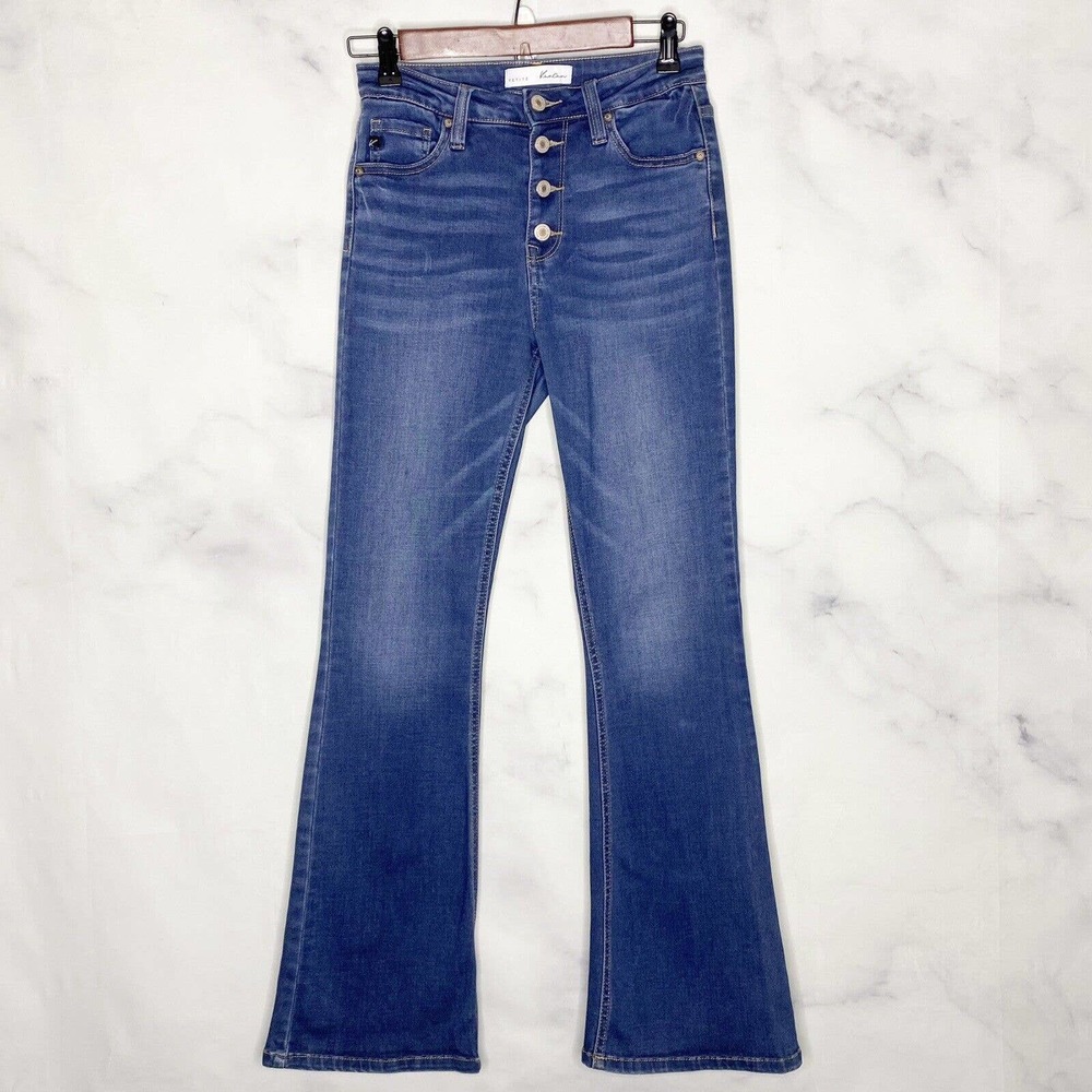 Kancan High Rise Button Fly Bootcut Jeans Stretch Size 5/26 Petite